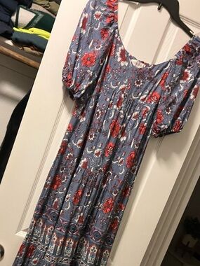 Knox Rose Blue Maxi Dress with Red Floral Print